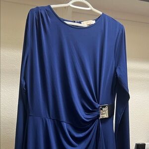 Michael Kors Navy Long-Sleeve Ruched Dress with Buckle Accent